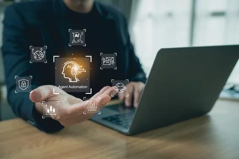 Modern Businessman Using Digital Technology and Artificial Intelligence Con.. 库存照片