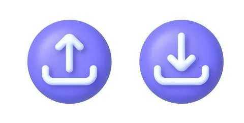 Modern button with download and upload 3d for concept design. Load internet data Stock Illustration
