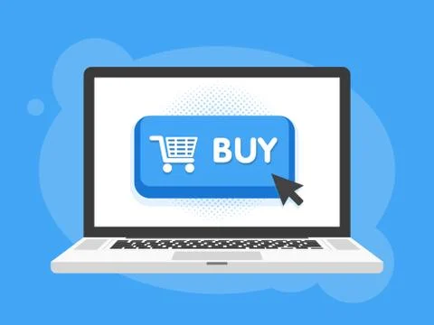 Modern buy button design with mouse click symbol in Laptop notebook computer  库存插图