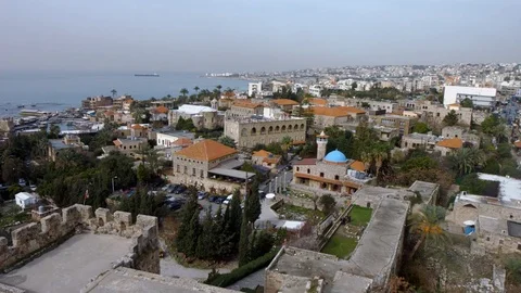Modern Byblos as seen from Byblos Castle, Lebanon Stock Footage