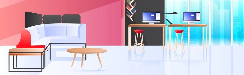 Modern cabinet interior creative coworking center no people open space office Ilustración de archivo