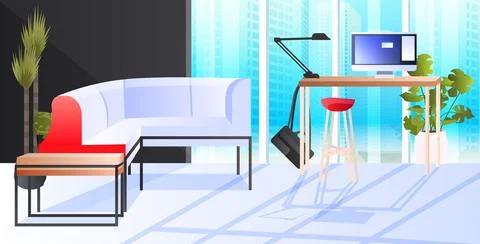 Modern cabinet interior creative coworking center no people open space office Ilustración de archivo
