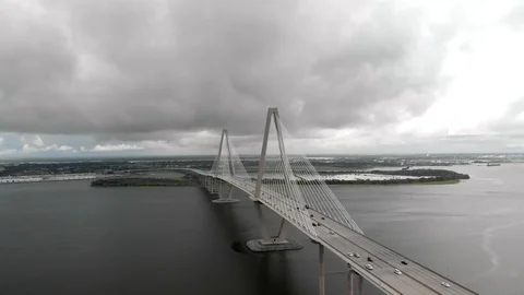 Modern Cable Bridge Architecture 4k Aerial Drone View Stock Footage 94141599