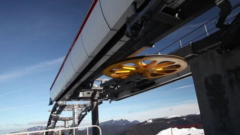Modern cable car lifting gear wheel on blue sky Stock Footage 72613528