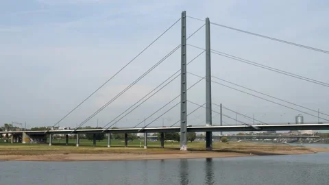 Modern Cable Stayed Bridge Crossing River Rhine in European City Infrastruc.. Video stock 347724871
