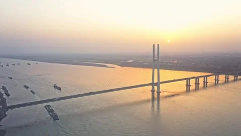 Modern cable-stayed bridge on dongting lake,yueyang,China Stock-Footage 324710327