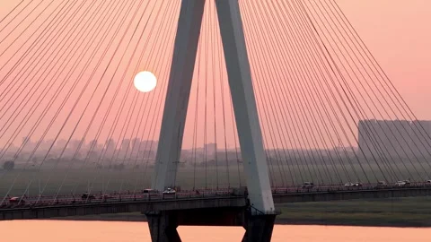 Modern cable-stayed bridge on dongting lake,yueyang,China Stock Footage 325335942
