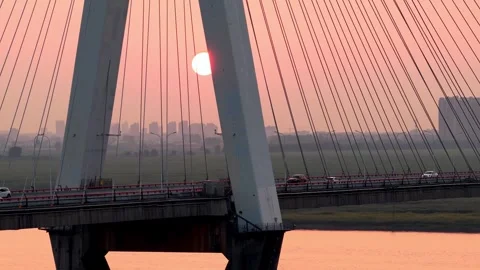 Modern cable-stayed bridge on dongting lake,yueyang,China Stock Footage 325335976