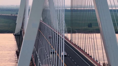 Modern cable-stayed bridge on dongting lake,yueyang,China Stock Footage 325336097