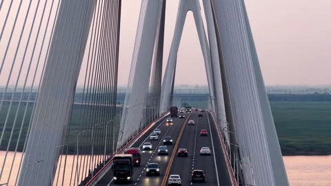 Modern cable-stayed bridge on dongting lake,yueyang,China Stock Footage 325336099