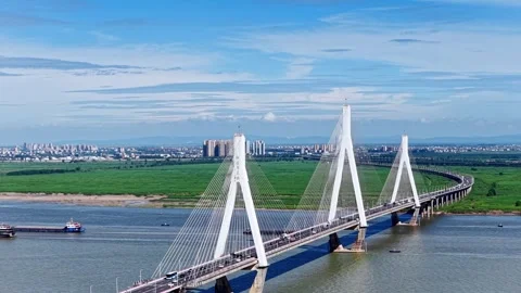 Modern cable-stayed bridge on dongting lake,yueyang,China Stock Footage 325336304