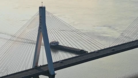 Modern cable-stayed bridge on dongting lake,yueyang,China Stock Footage 325337141