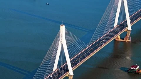 Modern cable-stayed bridge on dongting lake,yueyang,China Stock Footage 325337344