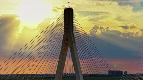 Modern cable-stayed bridge on dongting lake,yueyang,China Stock Footage 325337403