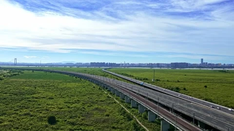 Modern cable-stayed bridge on dongting lake,yueyang,China Stock Footage 325337473