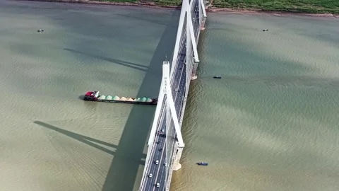 Modern cable-stayed bridge on dongting lake,yueyang,China Stock Footage 325337663