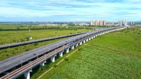 Modern cable-stayed bridge on dongting lake,yueyang,China Stock-Footage 325337796