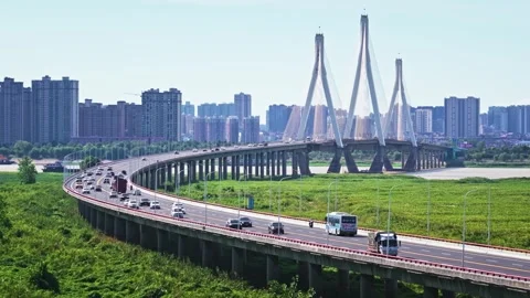 Modern cable-stayed bridge on dongting lake,yueyang,China Video stock 325338090