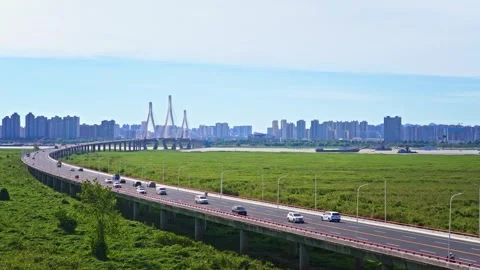Modern cable-stayed bridge on dongting lake,yueyang,China 스톡 동영상 325338144