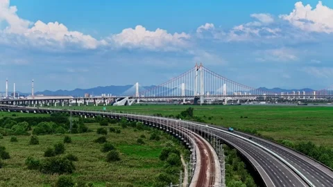 Modern cable-stayed bridge on dongting lake,yueyang,China Video stock 325338270