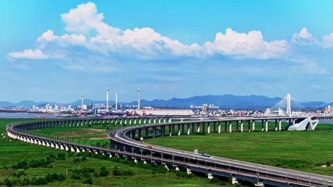 Modern cable-stayed bridge on dongting lake,yueyang,China Stock Footage 325338402