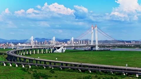 Modern cable-stayed bridge on dongting lake,yueyang,China Stock-Footage 325338530