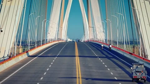 Modern cable-stayed bridge on dongting lake,yueyang,China Stock-Footage 325338637
