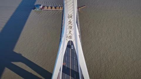 Modern cable-stayed bridge on dongting lake,yueyang,China Stock Footage 325338839