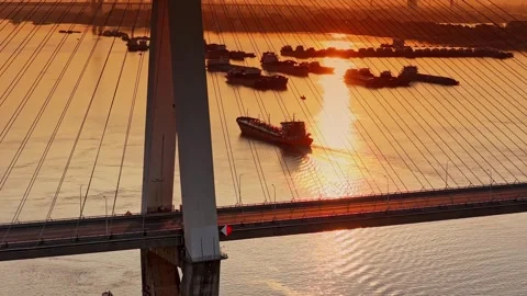 Modern cable-stayed bridge on dongting lake,yueyang,China Stock Footage 325340853