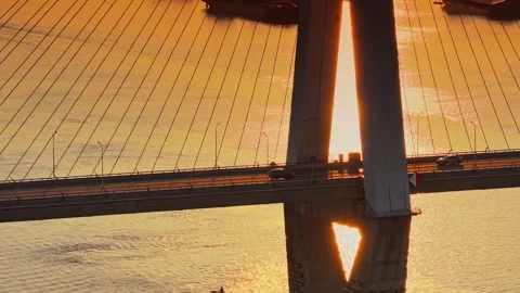 Modern cable-stayed bridge on dongting lake,yueyang,China Stock Footage 325341394