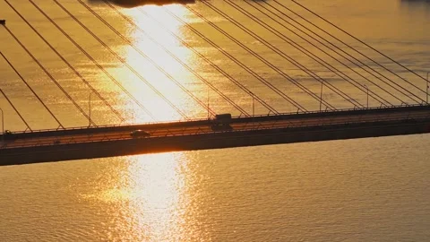 Modern cable-stayed bridge on dongting lake,yueyang,China Stock Footage 325341666