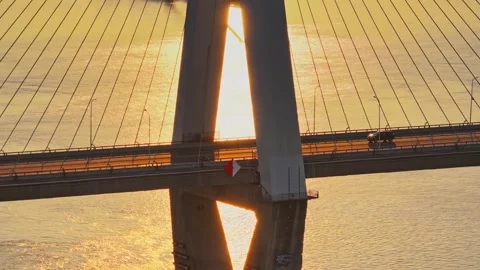 Modern cable-stayed bridge on dongting lake,yueyang,China Video stock 325342193