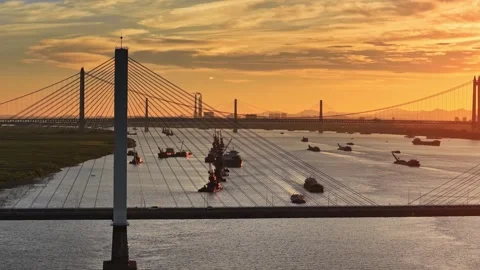 Modern cable-stayed bridge on dongting lake,yueyang,China Stock Footage 325345206