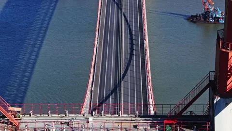Modern cable-stayed bridge on dongting lake,yueyang,China Stock Footage 325345438