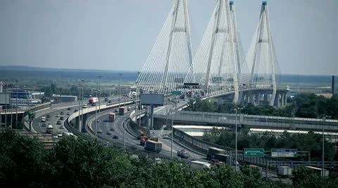 Modern cable-stayed bridge Stock Footage 10765615