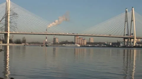 Modern cable-stayed bridge Stock Footage 10765620