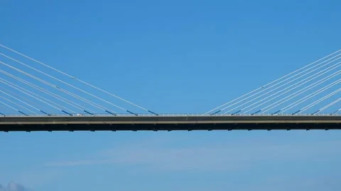 Modern cable-stayed bridge fragment with blue sky. Stock Footage 306595607