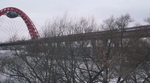 Modern cable-stayed bridge in Moscow. Stock Footage 61137474