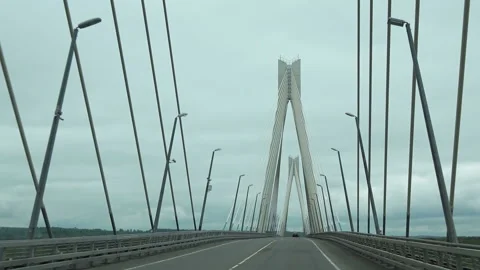 Modern cable-stayed bridge over the river Video stock 98993281