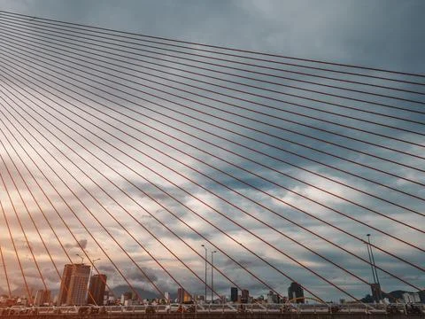 Modern cable-stayed bridge over Han River in Da Nang, Contemporary urban span Stock Photos