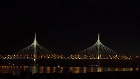Modern cable-stayed bridge. A road across a river or sea. WHSD in St. Petersburg Stock Footage 235245637