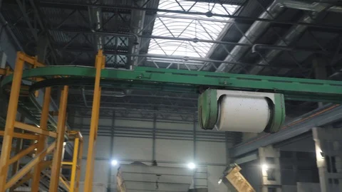 Modern cable transporter moves on green rails and turns Video stock 124893010