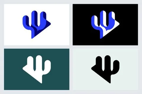 Modern Cactus Logo Icon Design Set 库存插图