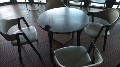 Modern Cafe Dining Table And Chairs In Empty Restaurant Stock Footage 331492220