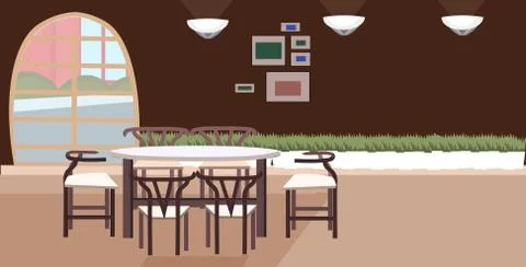 Modern cafe empty no people restaurant with table and chairs coffee shop Stock Illustration