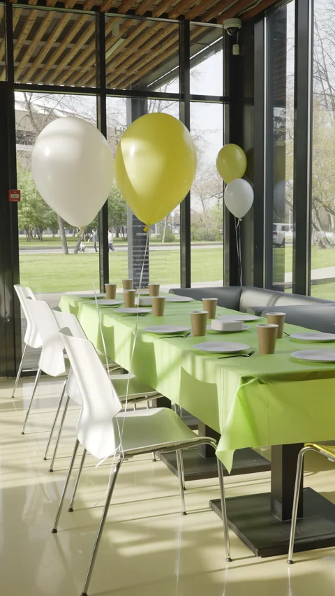 A modern cafe interior design featuring vibrant yellow decorations complemented Vídeos de archivo 306071733