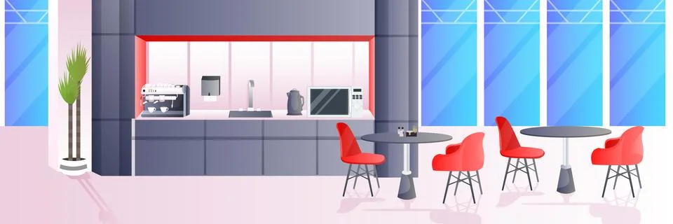 Modern cafe interior empty no people restaurant with furniture horizontal Illustrazione stock