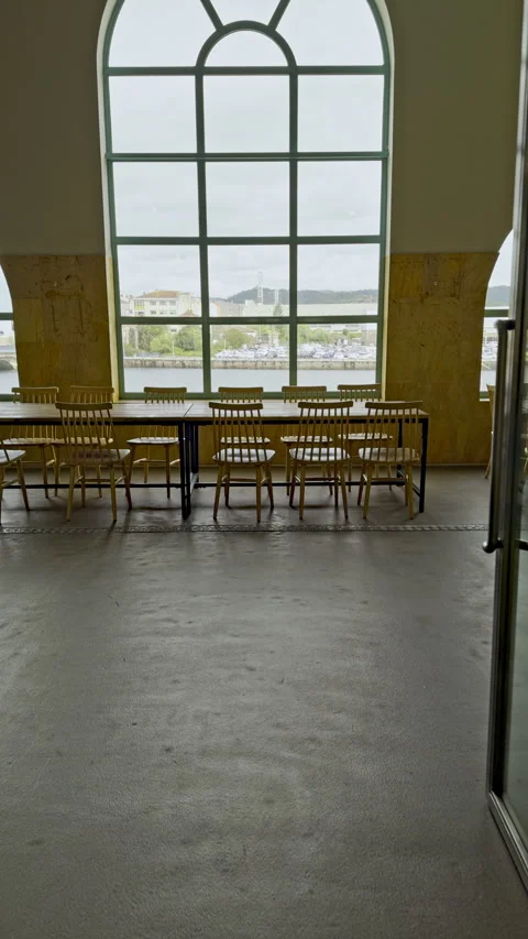 Modern Cafe Interior with River View Windows Stock Footage 279084941