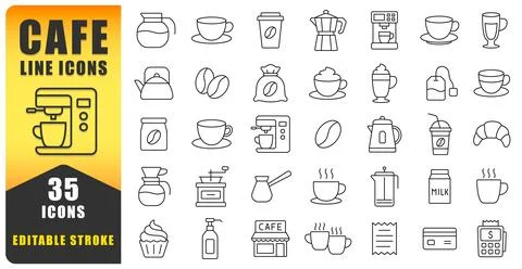 Modern Cafe Line Icon Set Stock Illustration