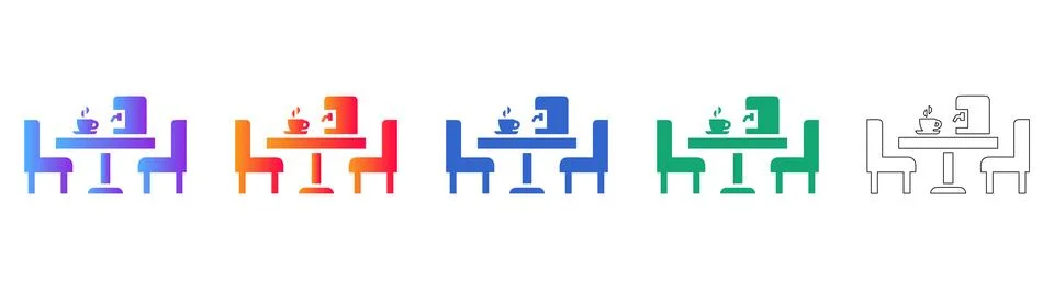 Modern Cafe Table and Seating Icon Set Stock Illustration
